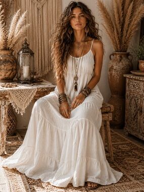 Universal Thread White Tiered Maxi Dress with Spaghetti Straps